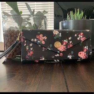 Black floral wristlet with RIDF protection
